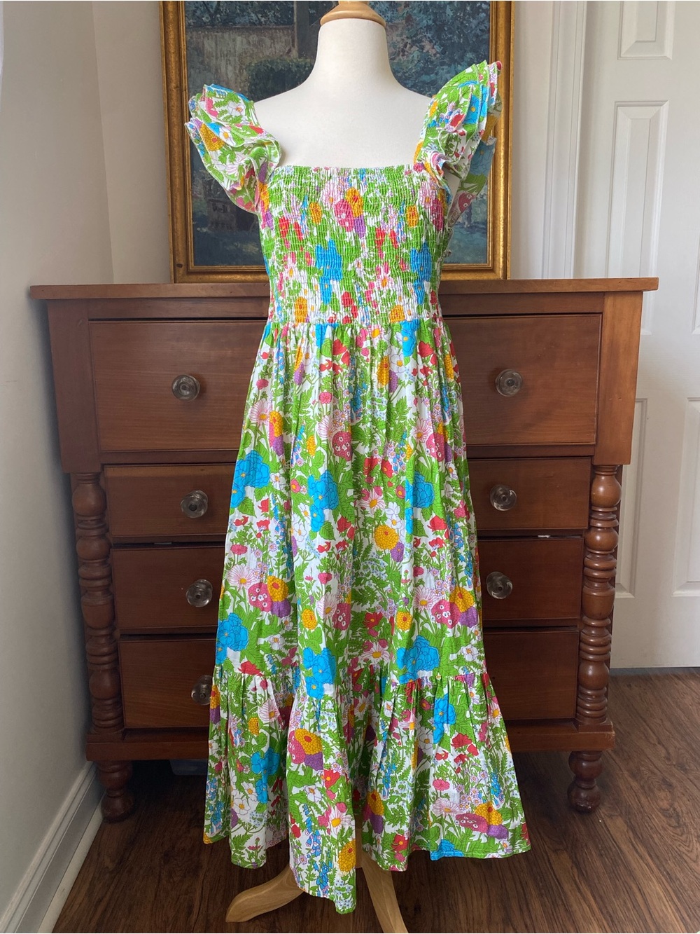 Millie Floral Smocked Maxi Dress with Ruffle Sleeves